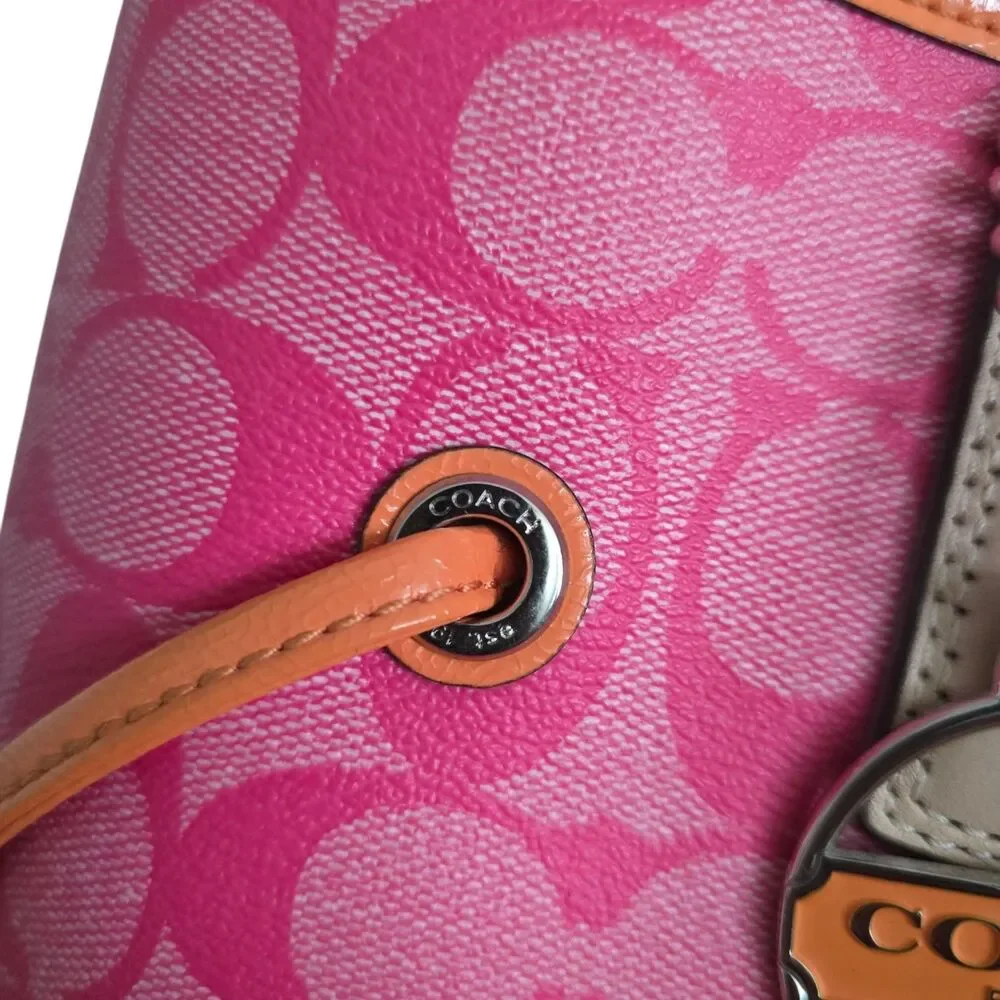 Coach Pink Signature Orange Stripe Large Carryall Handbag Purse F30521